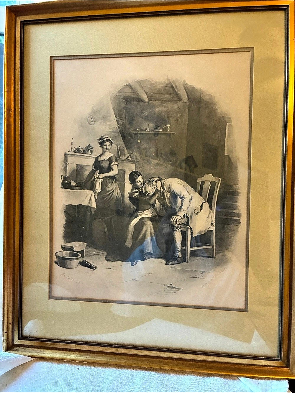 Vintage Framed Art Print In Brown & Gold Frame